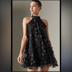 Mini Dress Chic color Black Floral Halter VIMPUNEC Size S